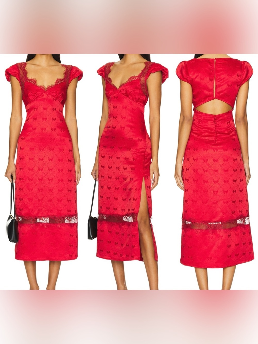 Free People Foolish Heart Midi Dress Red Dahlia Combo Size M Lace Romantic Sexy
